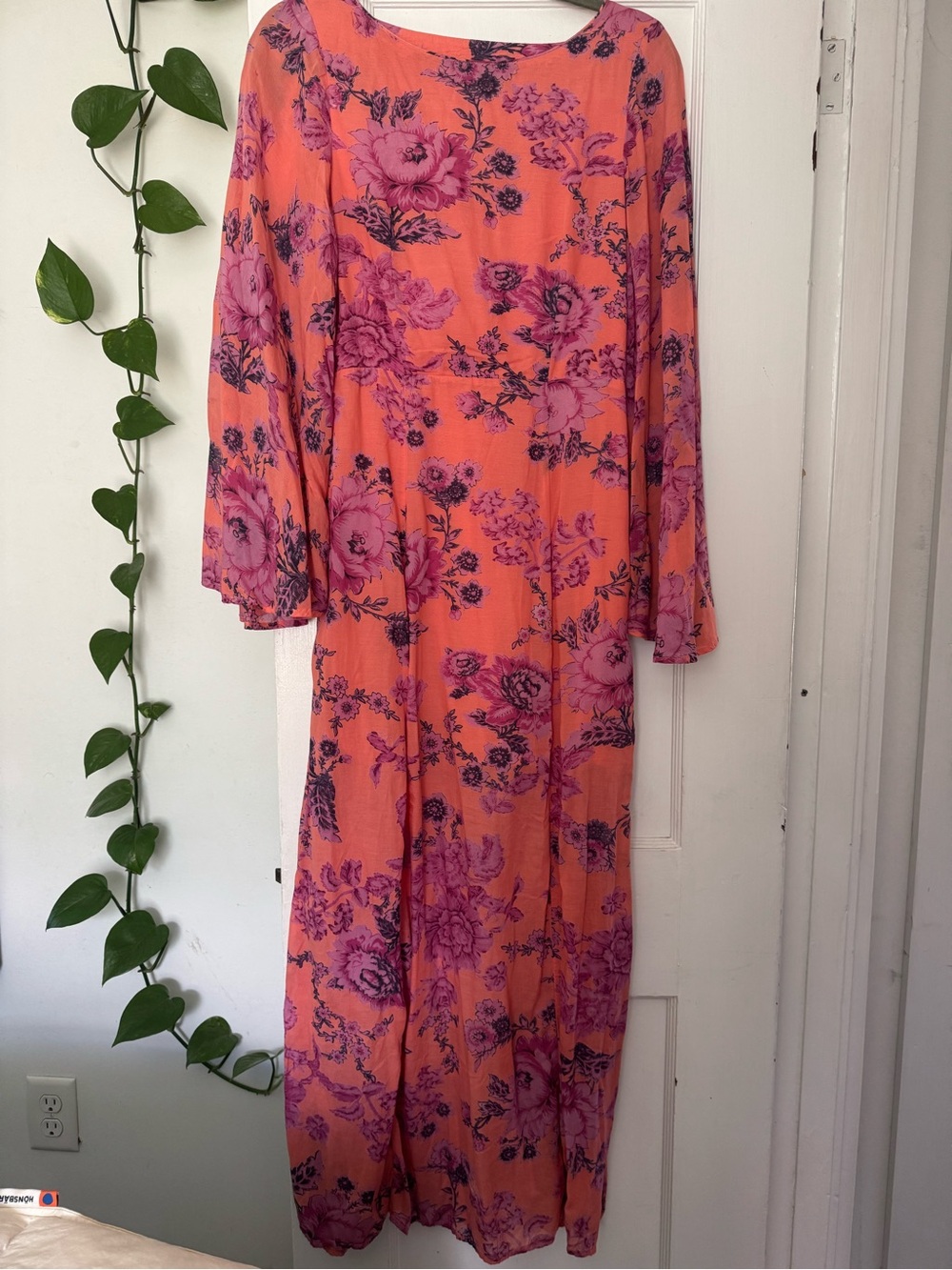 Free People Coral Maxi Dress with Pink Floral Print